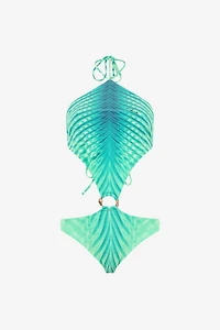 Trikini With Optical Glass Print And Snake Ring