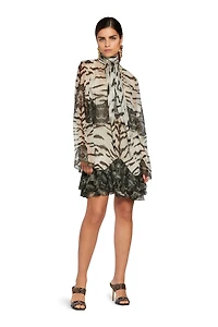 Mixed-printsilk mini dress