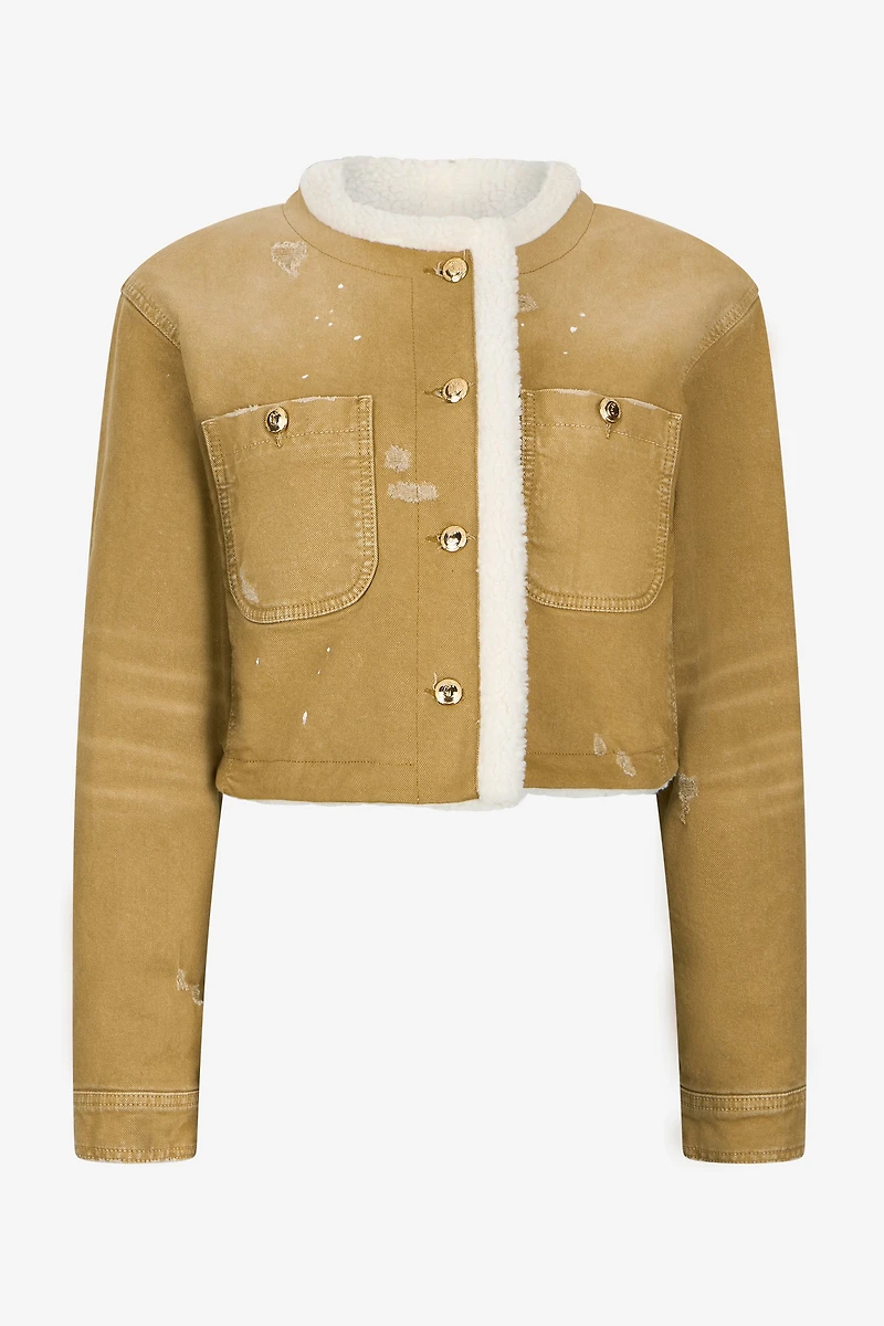 Camel Cropped Coat With Shearling Trim