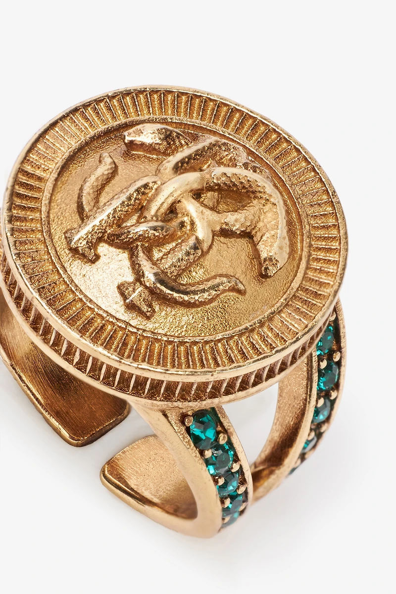 Ring With Monogram Mirror Snake And Crystals