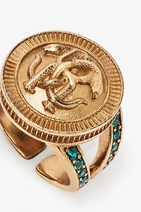 Ring With Monogram Mirror Snake And Crystals
