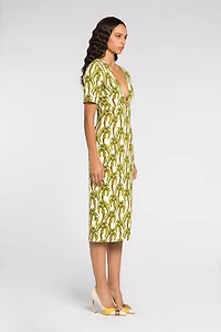 Palm tree-print midi dress