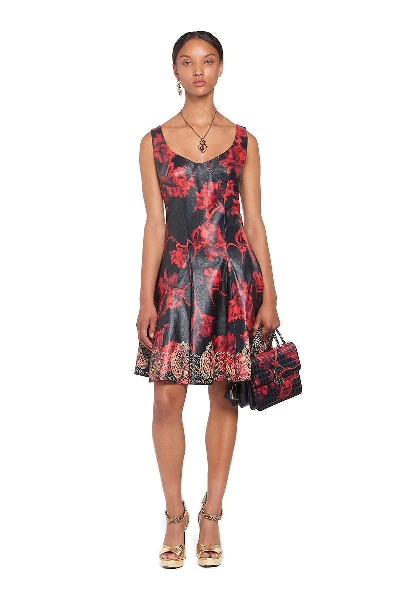 Micro Parrot Tulip print leather dress