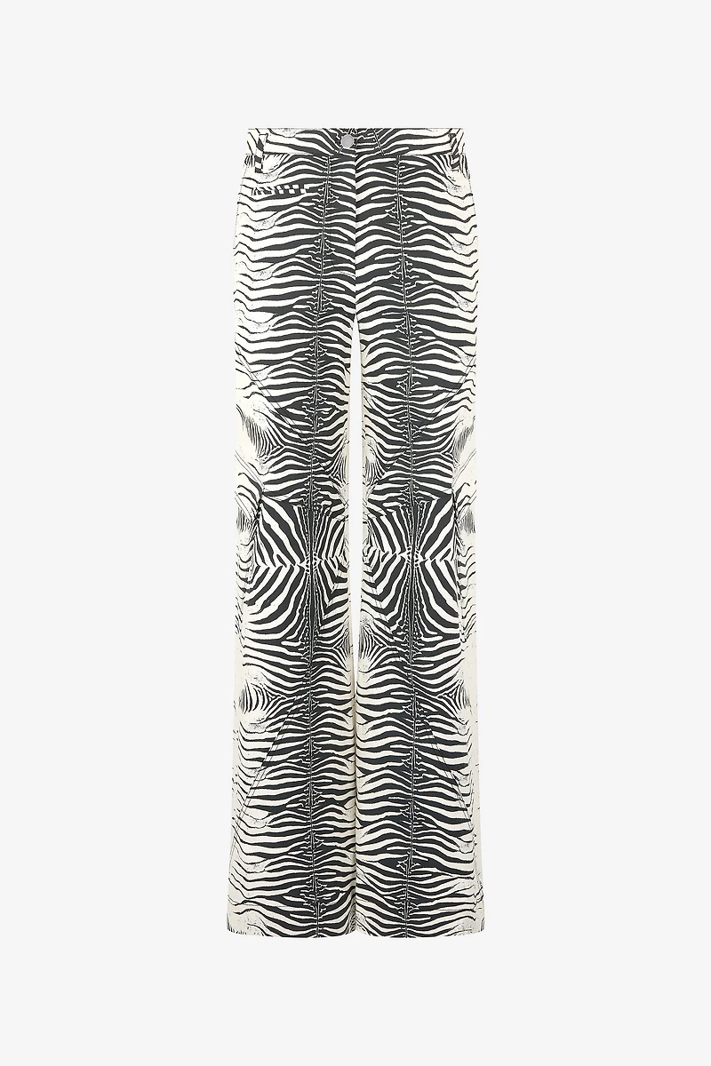 Stretch Cotton Pants With White Tigress Print