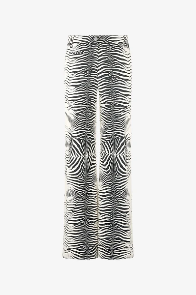 Stretch Cotton Pants With White Tigress Print