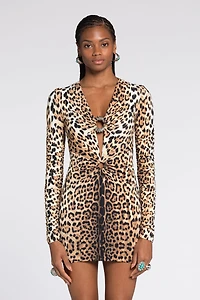 Leopard-Print Cut-Out Mini Dress