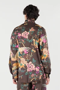 Silk Shirt With Oriental Bird Print