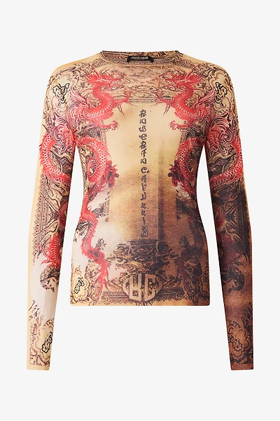 Long-Sleeved T-Shirt With Oriental Print