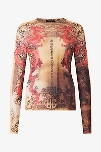 Long-Sleeved T-Shirt With Oriental Print
