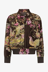Bomber Jacket With Oriental Bird Print