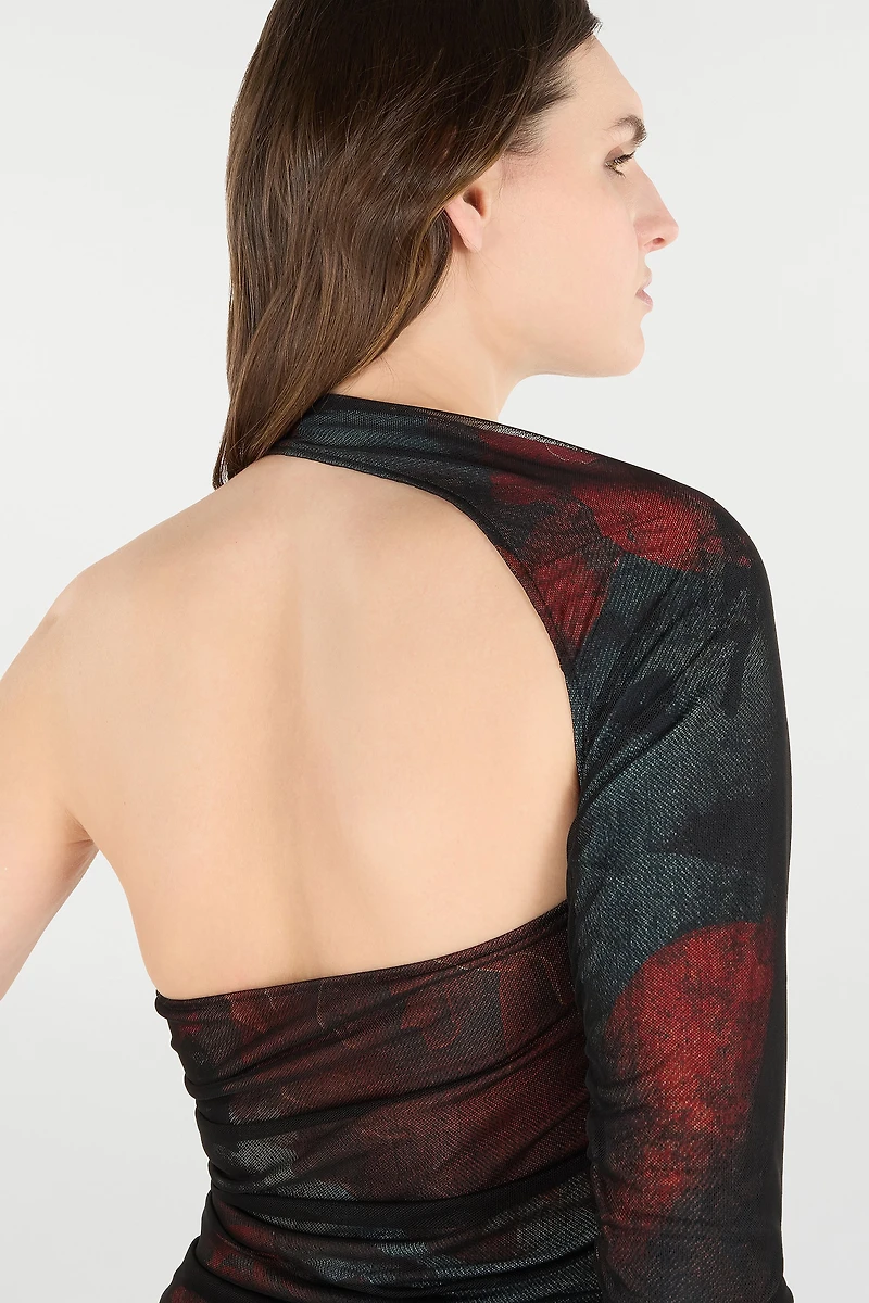 One-Sleeve Sweater With Rose And Snake