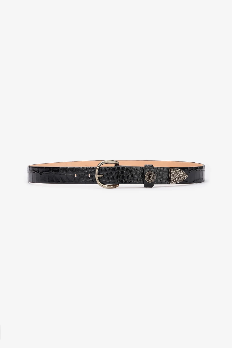 Leather Belt With Mirror Snake Monogram