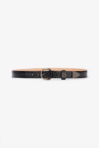 Leather Belt With Mirror Snake Monogram