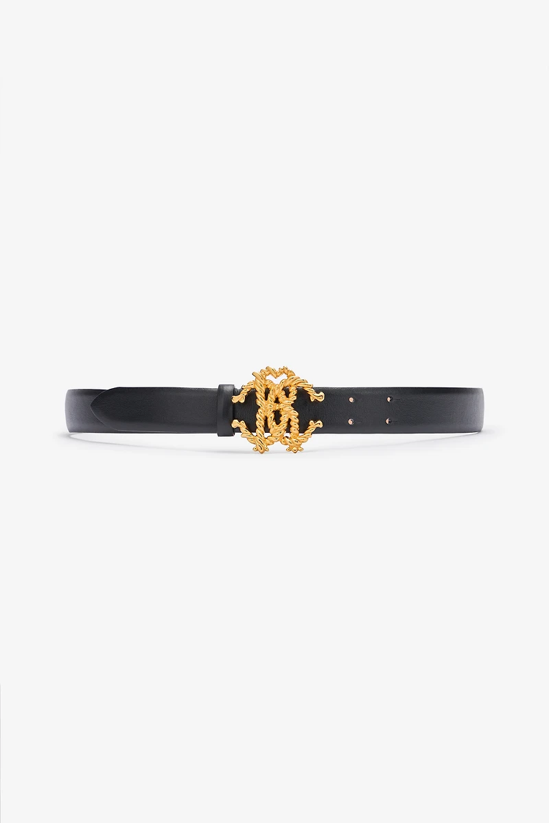 Leather Belt with Logo Buckle