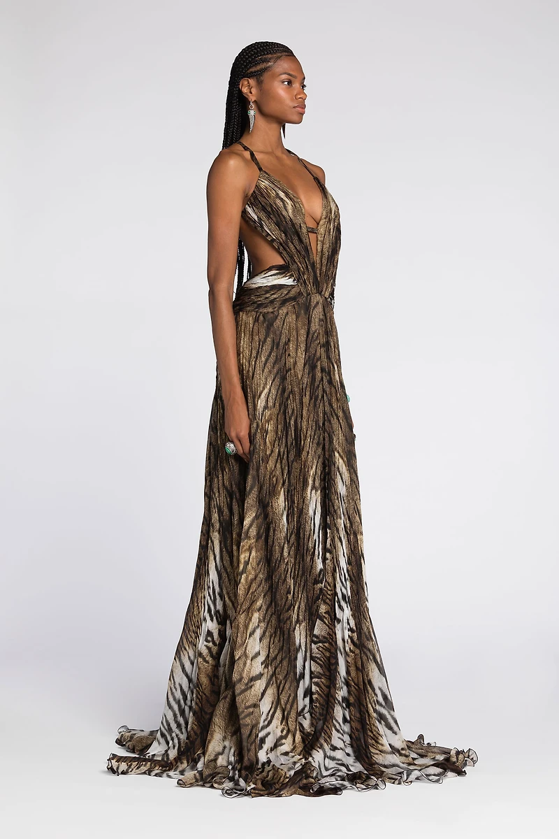 Tiger-Print Silk Maxi Dress
