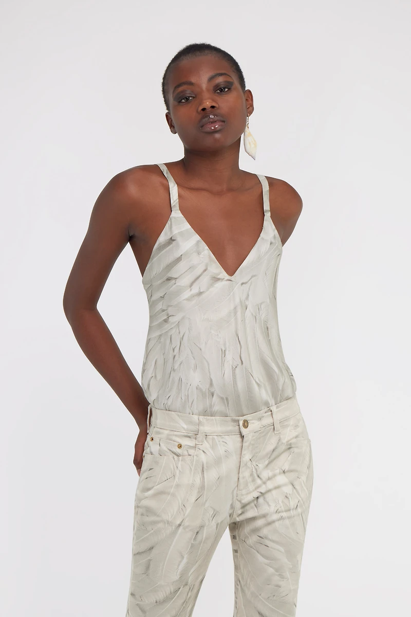 Ice Feathers Print Silk Top