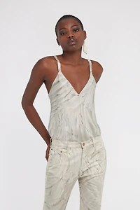 Ice Feathers Print Silk Top