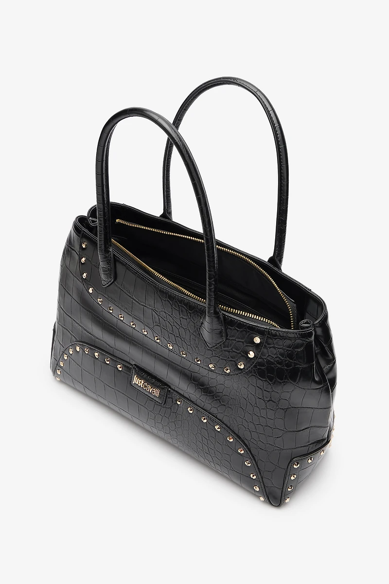 Just Cavalli Studded Croc Print Tote Bag