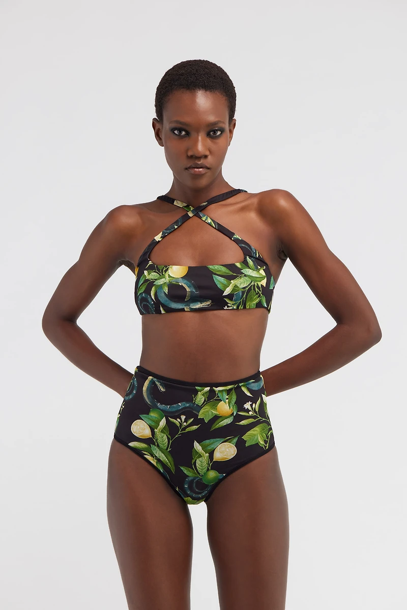 Lemon print bandeau bikini