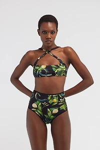 Lemon print bandeau bikini