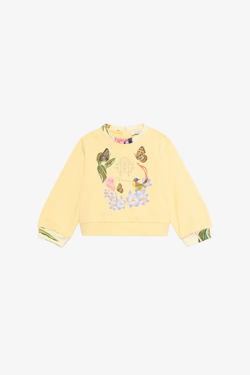 Yellow Sweatshirt with Tropical Print