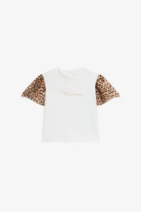 Milk White T-Shirt with Jaguar Skin Sleeves