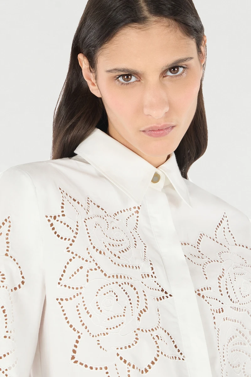 Mini Shirt Dress With Perforated Roses