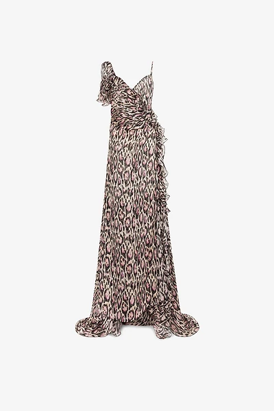Leopard-print sweetheart-neck gown
