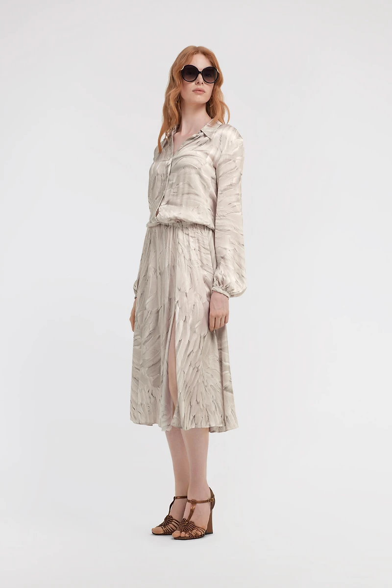 Ice Feathers Print Midi Dress