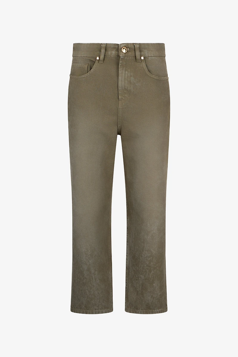 Olive Green Cropped Jeans