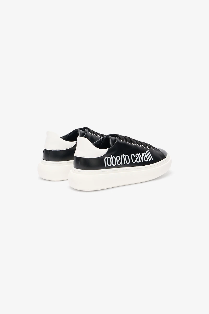 Black Leather Sneaker With Logo