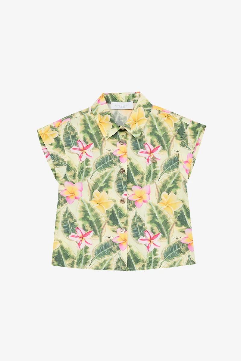 Shirt With Flower And Leaf Print