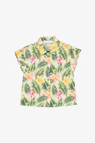 Shirt With Flower And Leaf Print