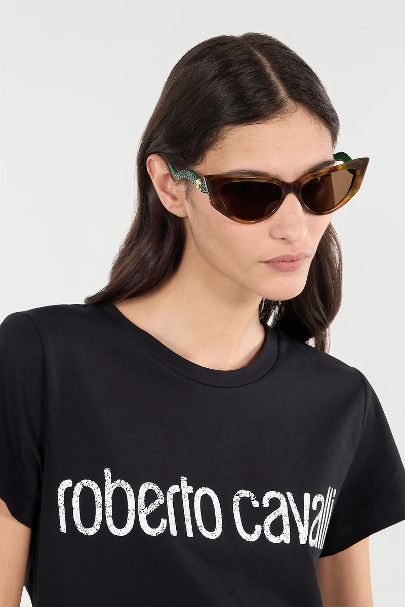 Cat-eye shape sunglasses with scale effect temples