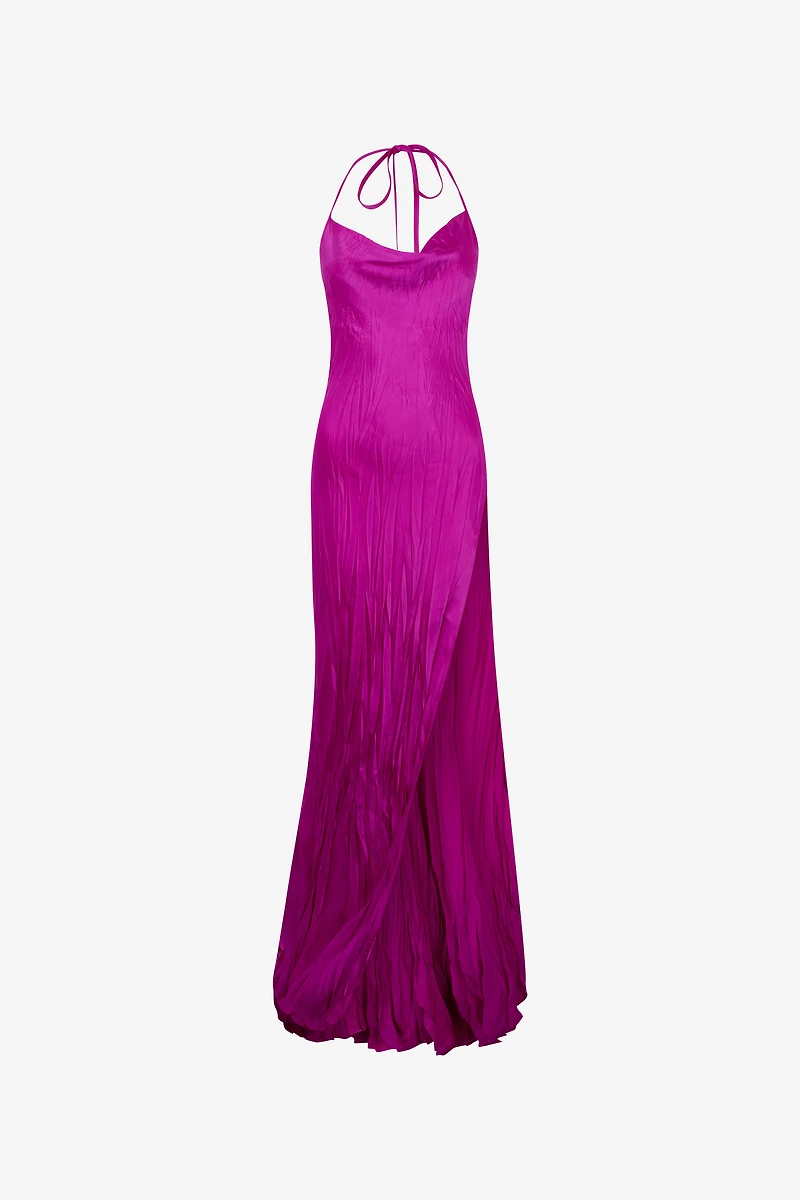 Crinkled Silk Long Dress