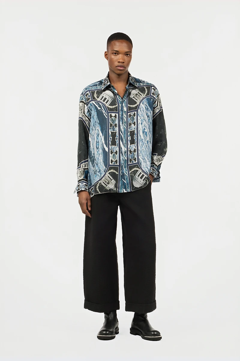 Shirt With Marble Print And Embellishments