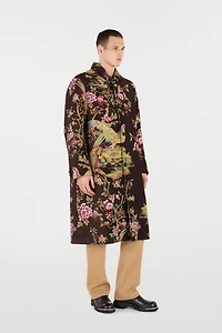 Wool-Blend Coat With Oriental Bird Print