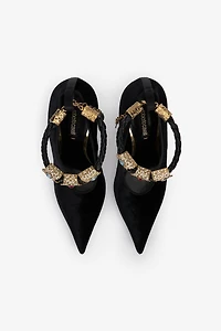Roberto Cavalli Velvet Stiletto Heels With Jewel Anklet