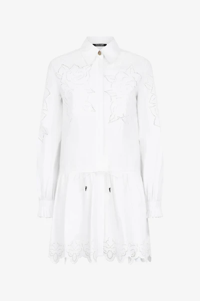 Mini Shirt Dress With Perforated Roses