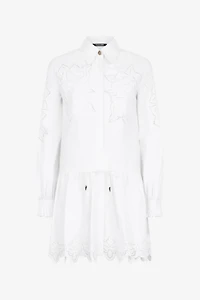 Mini Shirt Dress With Perforated Roses