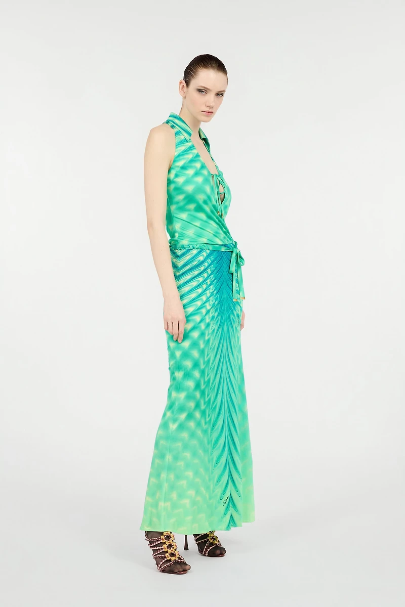 Long Dress with Optical Glass Print