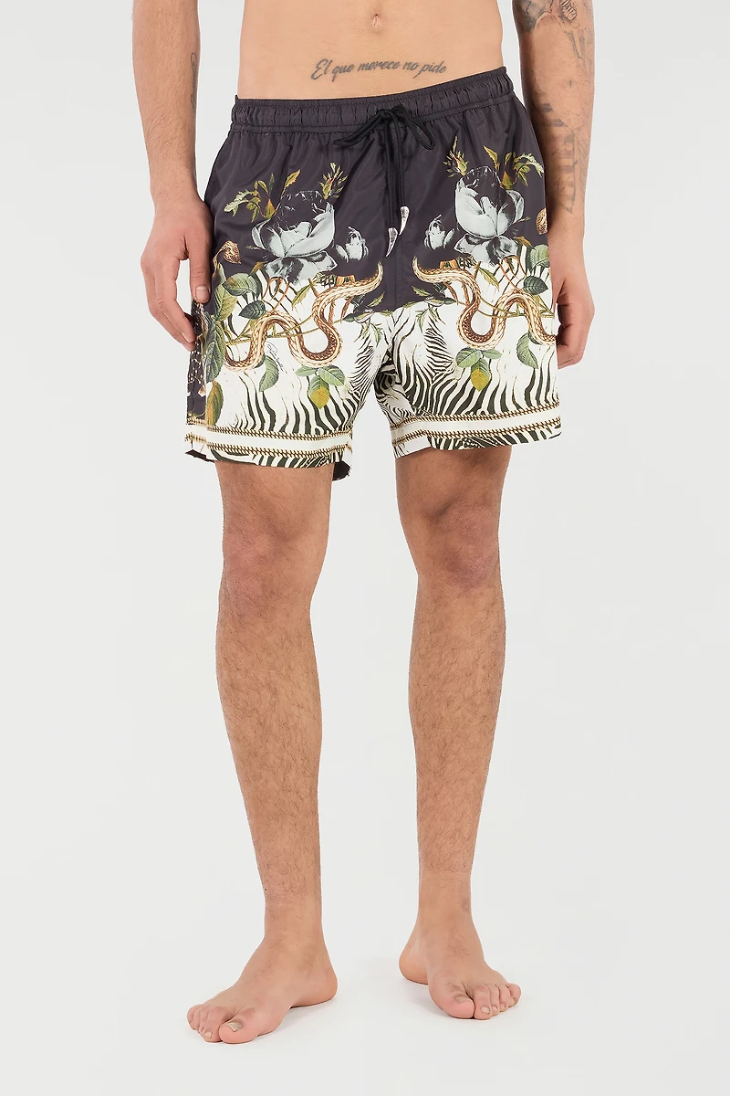 Swim Shorts With Fang And Animal Print