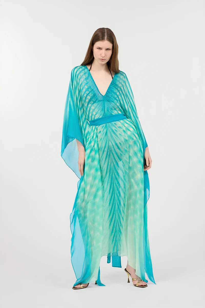 Long Caftan With Optical Glass Print