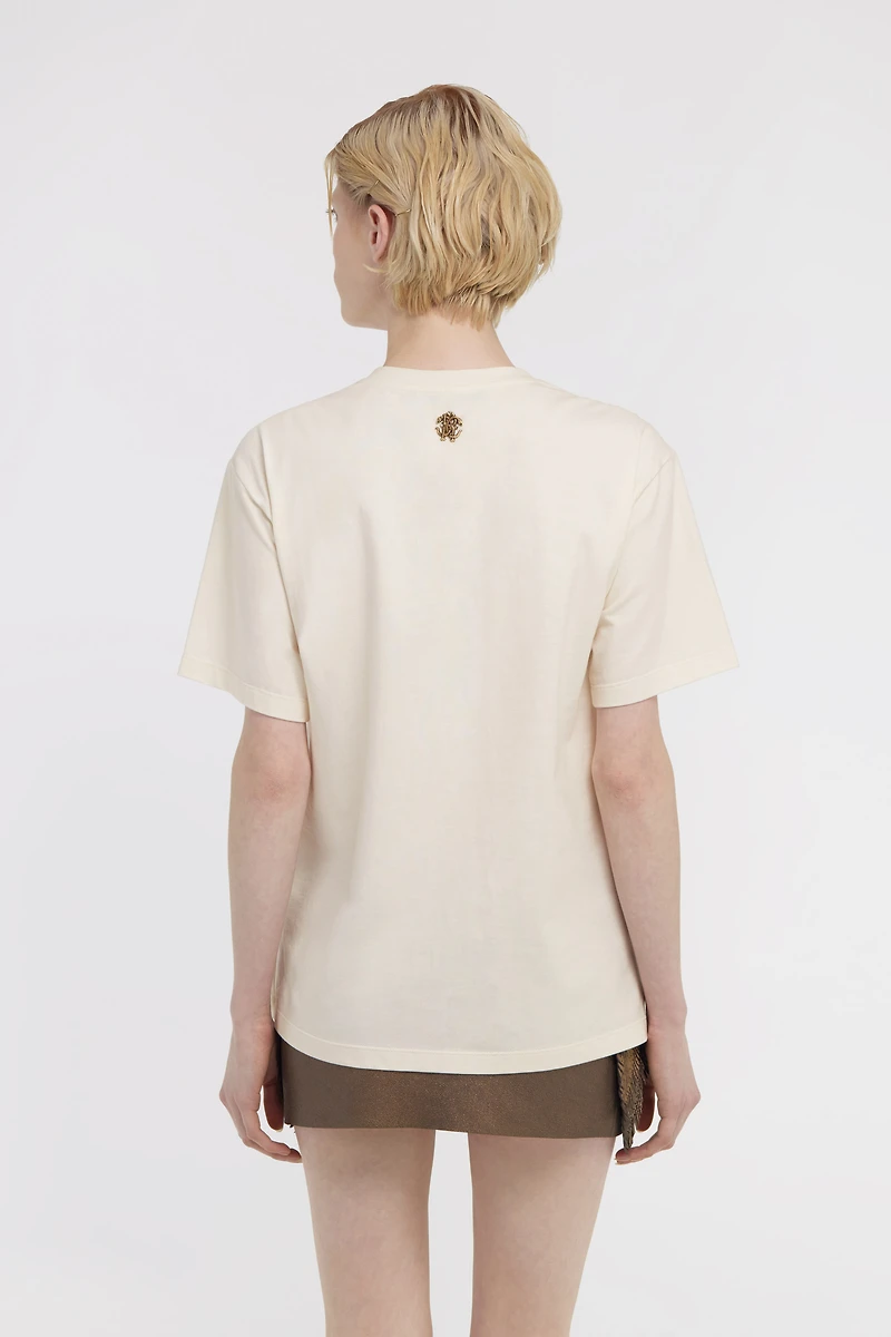 Ivory T-shirt with Feather Embroidery