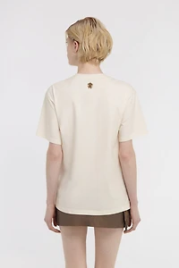 Ivory T-shirt with Feather Embroidery