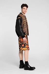 Flame Lion-Print Silk Shorts