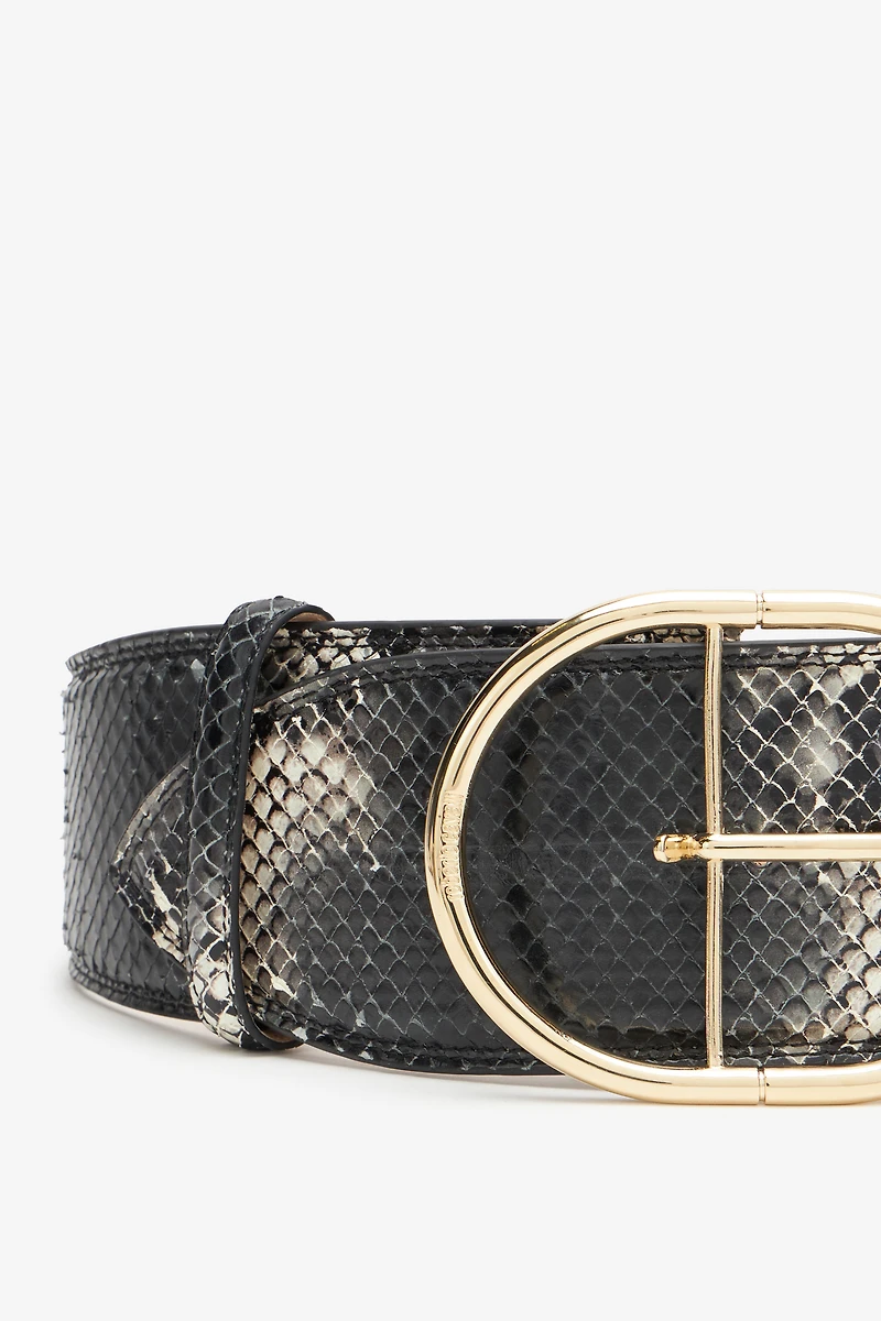 Shaped belt printed leather