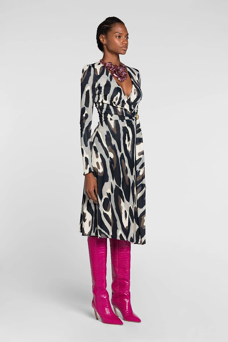 Animal-print wrap midi dress