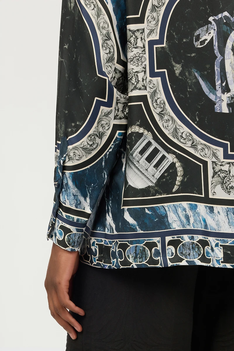 Shirt With Marble Print And Embellishments