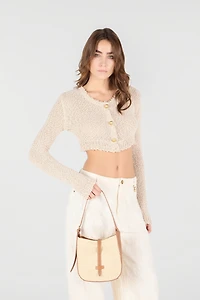 Beige Woven Medium Shoulder Bag